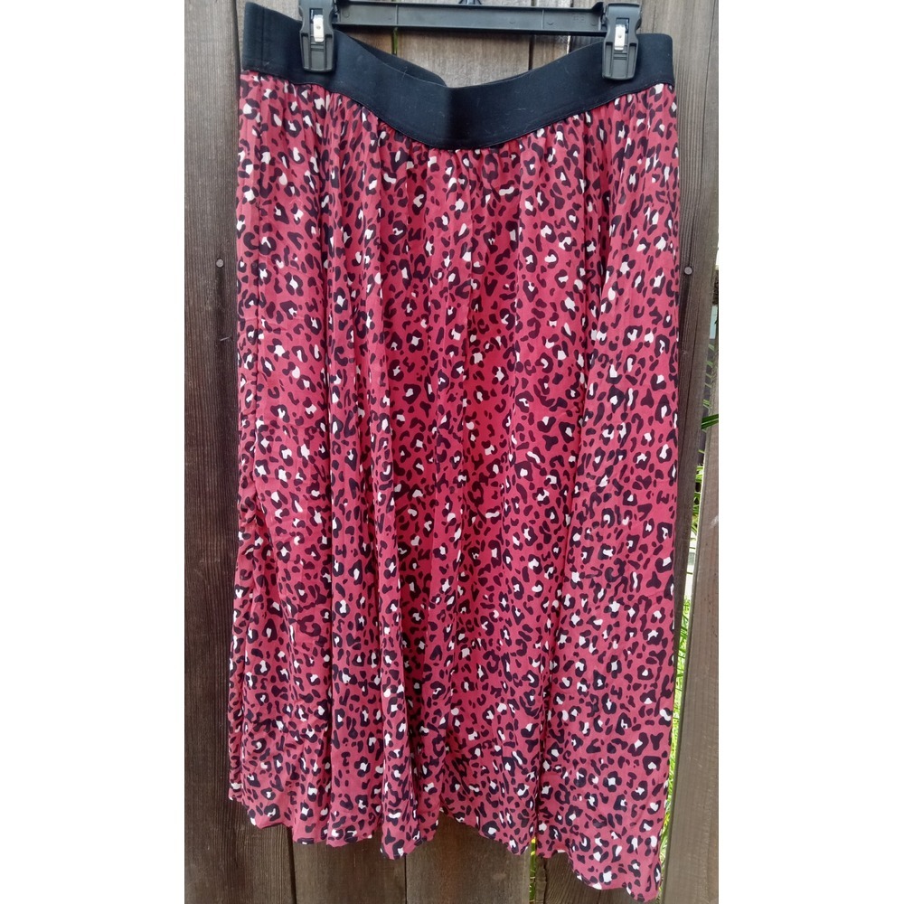 EVRI  Rust/Black/Animal‎ Print ElasticWaist  Midi  Pleated Skirt  Size 16